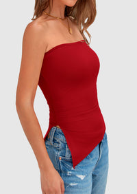 Strapless Ruched Asymmetric Bandeau Shirts