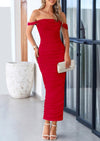 PRETTYGARDEN Womens Off The Shoulder Dress Ruched Bodycon Sleeveless Split Cocktail Party Maxi Dresses