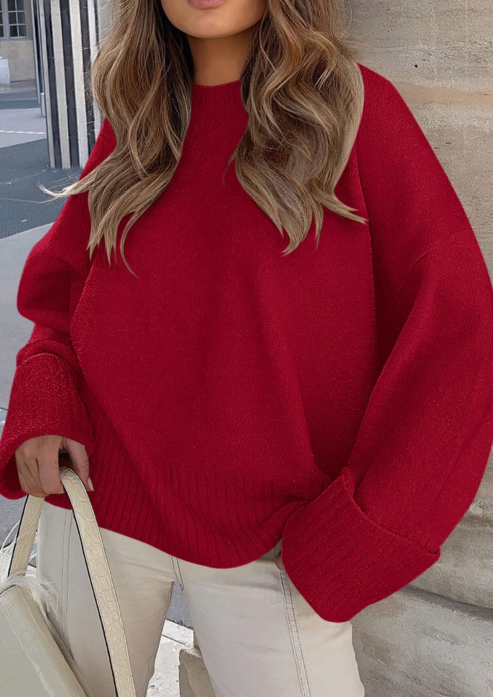 PRETTYGARDEN Women's Fall Oversized Sweaters Casual Crewneck Pullover Long Sleeve Fuzzy Chunky Knit Tops Blouse