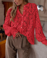 PRETTYGARDEN Women's Dressy Casual Lace Blouse Long Sleeve Button Up Shirts Tops Spring Fall Fashion Clothes