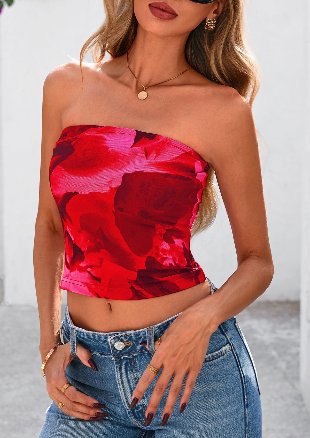 Strapless Mesh Floral Y2K Bandeau Cute Crop Trendy Going Out Tube Tops