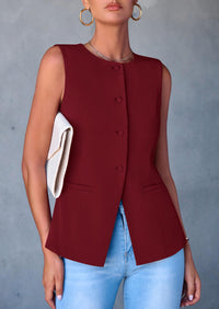 Dressy Business Casual Sleeveless Button Down Blazer Waistcoat