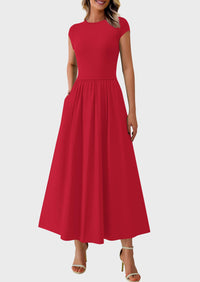 Casual Cap Sleeve Patchwork A Line Flowy Elegant Homecoming Maxi Dress