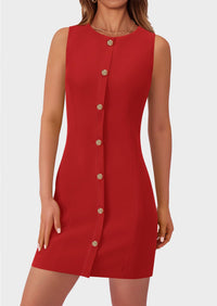 Business Sleeveless Button Down Elegant Work Office Formal Short Dresses