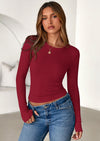 PRETTYGARDEN Womens Summer Fall Long Sleeve Shirts Ribbed Knit Fitted Basic Tee Going Out Tops Underscrub Casual Outfits