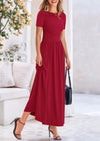 PRETTYGARDEN Women's Casual Dresses Summer Short Sleeve Ruched Patchwork A Line Pleated Swing Maxi Dress with Pockets