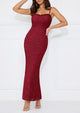 Elegant Spaghetti Strap Lace Floral Bodycon Maxi Dress