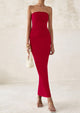 Strapless Tube Bodycon Ruched Slit Maxi Dresses