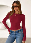 PRETTYGARDEN Womens Summer Fall Long Sleeve Shirts Ribbed Knit Fitted Basic Tee Going Out Tops Underscrub Casual Outfits