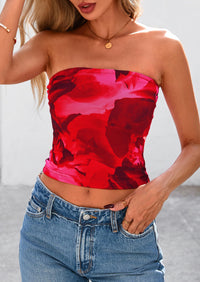 Strapless Mesh Floral Y2K Bandeau Cute Crop Trendy Going Out Tube Tops