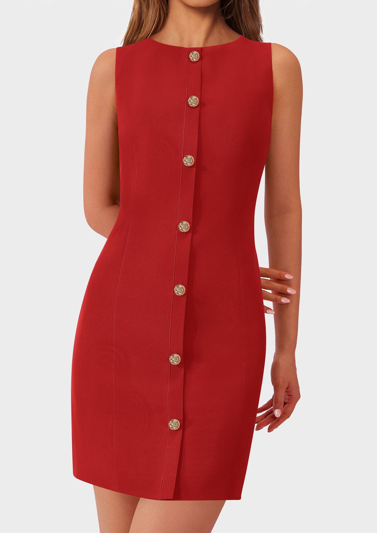 Business Sleeveless Button Down Elegant Work Office Formal Short Dresses