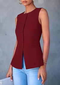 Dressy Business Casual Sleeveless Button Down Blazer Waistcoat