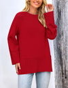 PRETTYGARDEN Women's Knit Fall Sweaters Long Sleeve Pullover Crewneck Split Hem Oversized Tunic Sweater Tops Winter Clothing