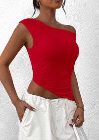 Off The Shoulder Sleeveless One Shoulder Ruched Asymmetrical Y2K Tank Top