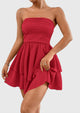 Strapless Tube  Off Shoulder Smocked Ruffle A Line Mini Dress