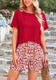 Short Sleeve Tops Printed Shorts Two Piece Sets