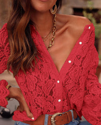 PRETTYGARDEN Women's Dressy Casual Lace Blouse Long Sleeve Button Up Shirts Tops Spring Fall Fashion Clothes