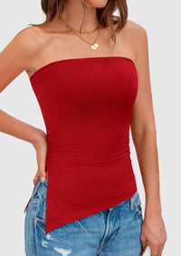 Strapless Ruched Asymmetric Bandeau Shirts