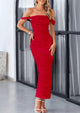 Off The Shoulder Ruched Bodycon Sleeveless Split Maxi Dresses