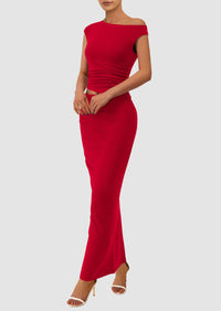 One Shoulder Sleeveless Ruched Slit Bodycon Two Piece Skirt Set