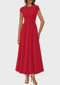 Casual Cap Sleeve Patchwork A Line Flowy Elegant Homecoming Maxi Dress