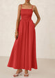 Smocked Beach Casual Spaghetti Strap Swing A Line Flowy Maxi Dresses