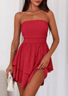 PRETTYGARDEN Women's Summer Strapless Tube Mini Dress Off Shoulder Smocked Ruffle A Line Flowy Short Party Club Dresses