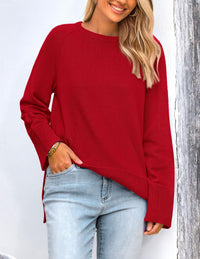 PRETTYGARDEN Women's Knit Fall Sweaters Long Sleeve Pullover Crewneck Split Hem Oversized Tunic Sweater Tops Winter Clothing