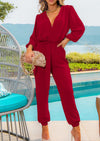 PRETTYGARDEN Women's Fall Jumpsuits Dressy Casual Pants Romper Spring Long Sleeve V Neck Belt Pockets One Piece Outfits