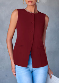 Dressy Business Casual Sleeveless Button Down Blazer Waistcoat