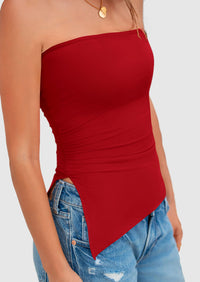 Strapless Ruched Asymmetric Bandeau Shirts