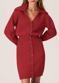 Long Sleeve V Neck Button Down Knit Pullover Sweater Dresses