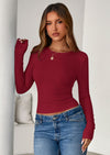 PRETTYGARDEN Womens Summer Fall Long Sleeve Shirts Ribbed Knit Fitted Basic Tee Going Out Tops Underscrub Casual Outfits