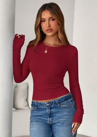 PRETTYGARDEN Womens Summer Fall Long Sleeve Shirts Ribbed Knit Fitted Basic Tee Going Out Tops Underscrub Casual Outfits