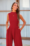 PRETTYGARDEN Womens Summer Jumpsuits Dressy Casual One Piece Outfits Sleeveless Mock Neck Wide Leg Pants Rompers with Pockets