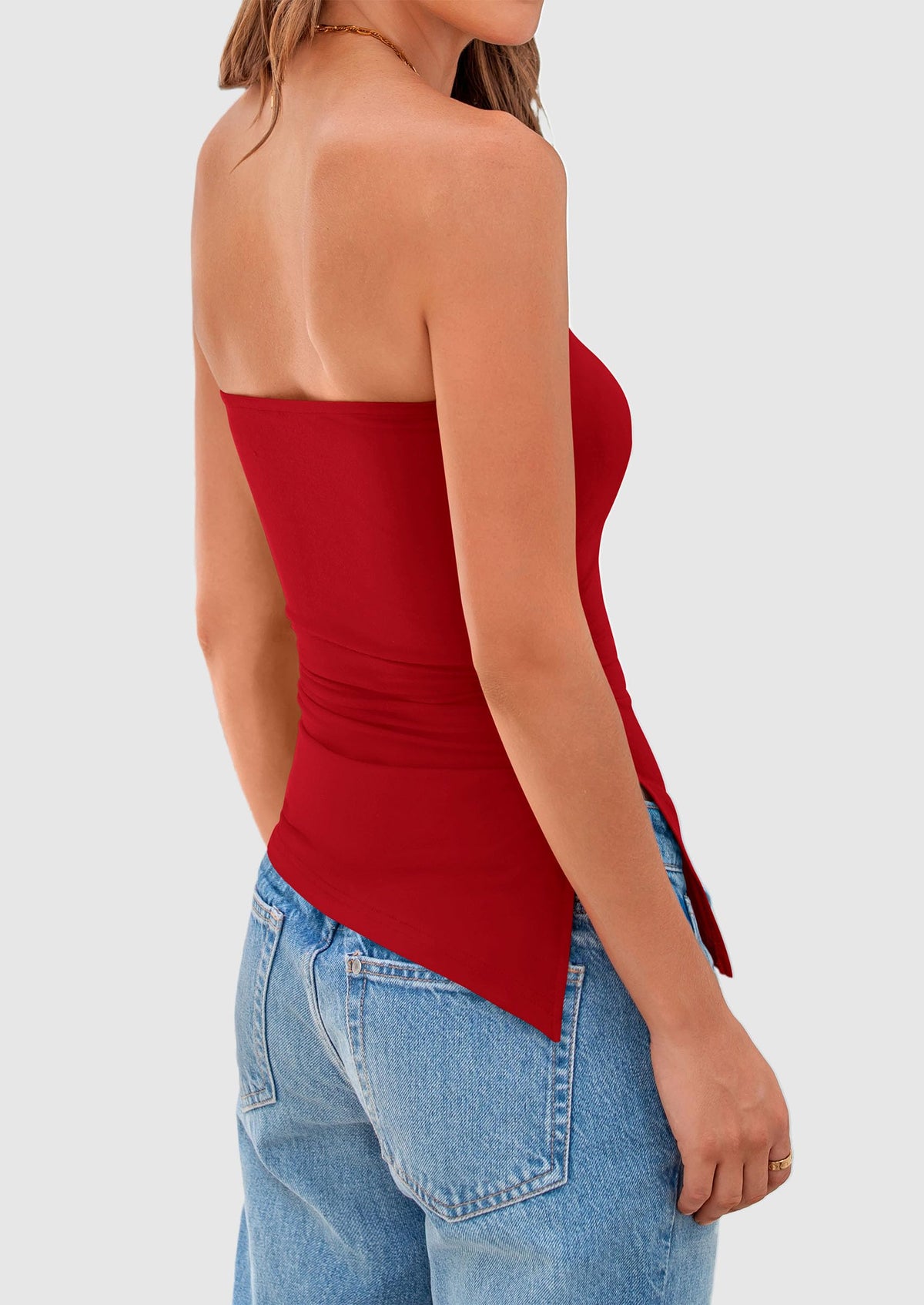 Strapless Ruched Asymmetric Bandeau Shirts