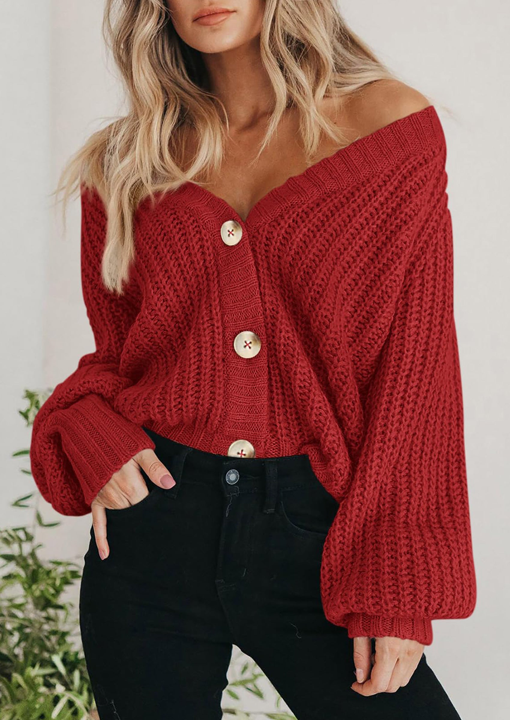 PRETTYGARDEN Women's Chunky Knit Open Front Sweater Long Sleeve Button Loose Short Cardigan Outerwear Coats