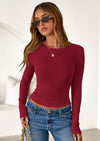 PRETTYGARDEN Womens Summer Fall Long Sleeve Shirts Ribbed Knit Fitted Basic Tee Going Out Tops Underscrub Casual Outfits