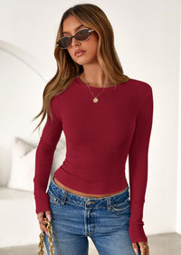 PRETTYGARDEN Womens Summer Fall Long Sleeve Shirts Ribbed Knit Fitted Basic Tee Going Out Tops Underscrub Casual Outfits