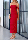 PRETTYGARDEN Womens Off The Shoulder Dress Ruched Bodycon Sleeveless Split Cocktail Party Maxi Dresses
