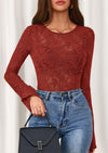 PRETTYGARDEN Womens Lace Long Bell Sleeve Tops Fall Sexy See Through Sheer Floral Blouse Shirt Fitted Going Out Outfits