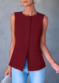 Dressy Business Casual Sleeveless Button Down Blazer Waistcoat