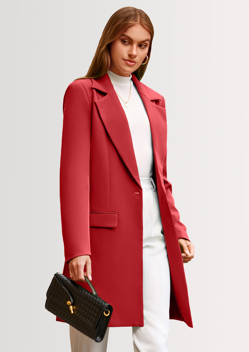 PRETTYGARDEN Women's Spring Fall Long Blazer Jackets Long Sleeve Lapel Pockets Loose Fit Work Casual Blazers Outerwear