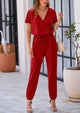 Deep V Neck Wrap Drawstring Waist Jumpsuits