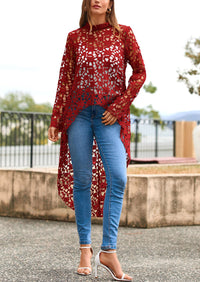 Long Sleeve Round Neck High Low Asymmetrical Irregular Hem Casual Blouse