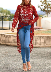 Long Sleeve Round Neck High Low Asymmetrical Irregular Hem Casual Blouse
