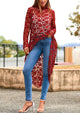 Long Sleeve Round Neck High Low Asymmetrical Irregular Hem Casual Blouse