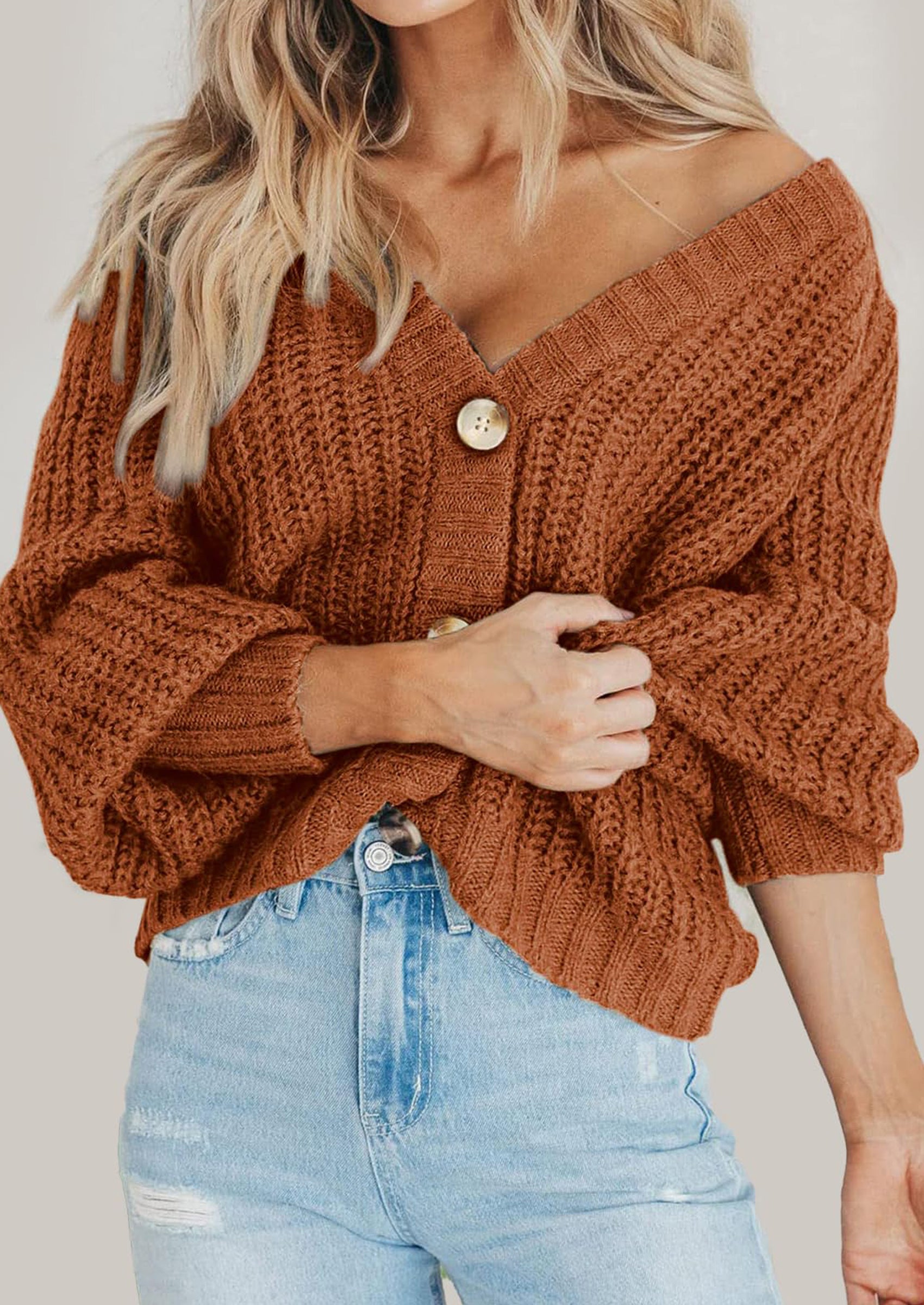 PRETTYGARDEN Women's Chunky Knit Open Front Sweater Long Sleeve Button Loose Short Cardigan Outerwear Coats