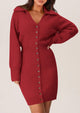 Long Sleeve V Neck Button Down Knit Pullover Sweater Dresses