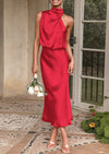 PRETTYGARDEN Women's Summer Satin Dress Elegant Sleeveless Mock Neck Cocktail Party Maxi Dresses